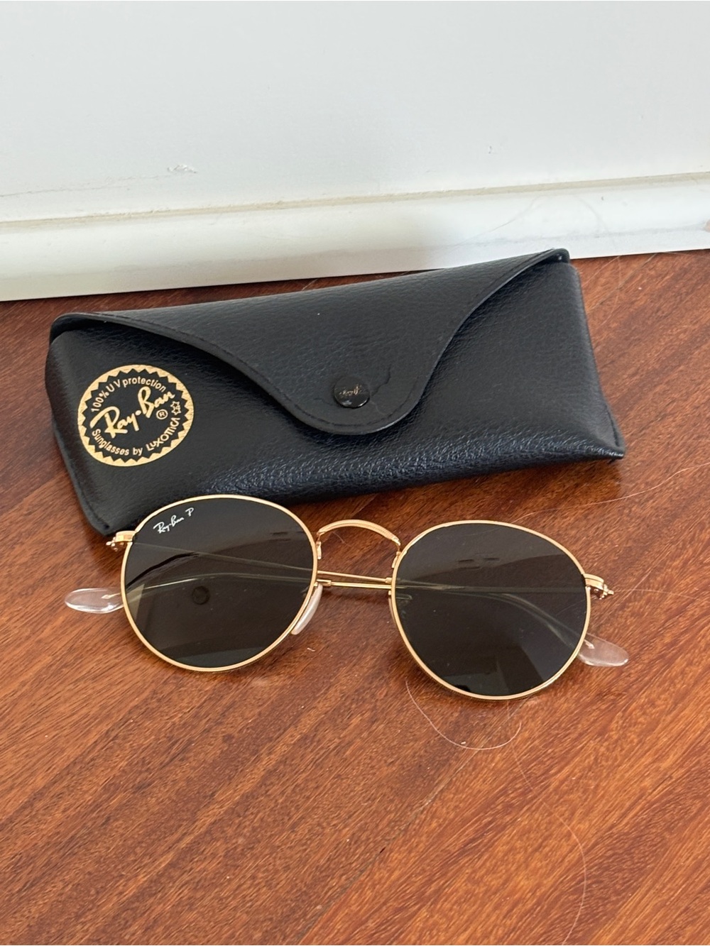 Ray-Ban RB3447 Round Metal Polarized Sunglasses Gold G-15 Green Lens